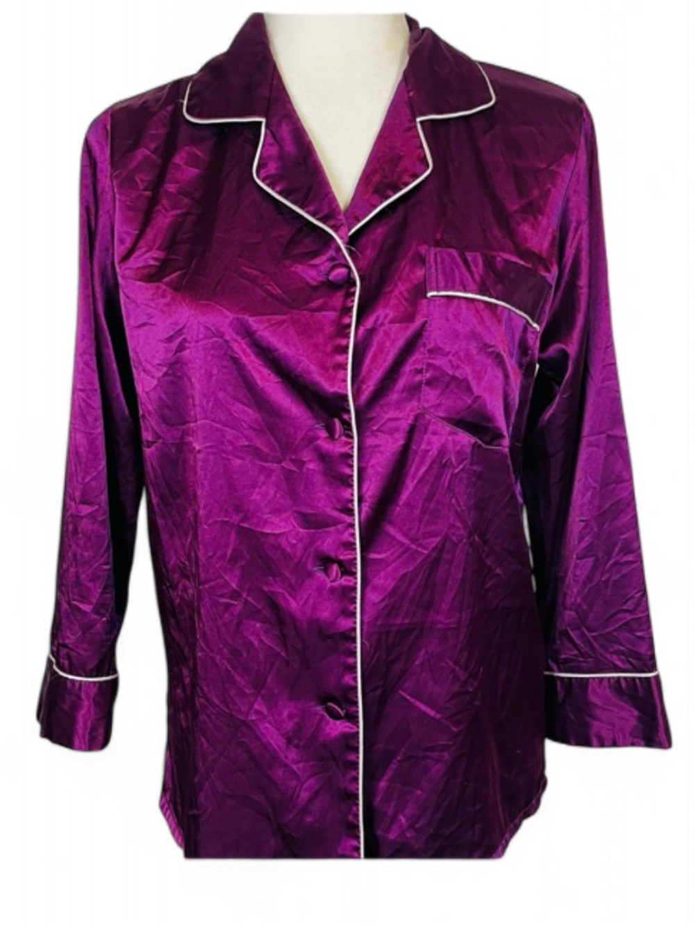 Vintage Lonxu Size XS Button Down Sleepwear Top Shirt Purple Long Sleeve Casual